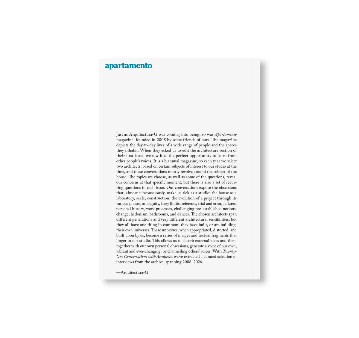 TWENTY-ONE CONVERSATIONS WITH ARCHITECTS  by Arquitectura-G